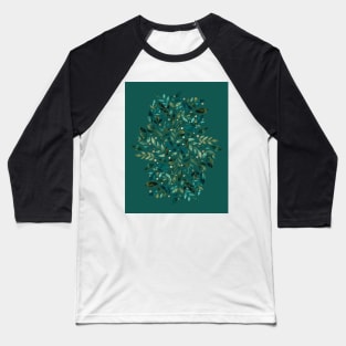 Seasonal branches and berries - green and gold on teal Baseball T-Shirt